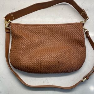 Quince Italian Leather Convertible Crescent Handwoven Shoulder Bag